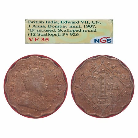 Edward VII, Copper-Nickel, 1 Anna, 1907, Bombay Mint, 'B' incused. F. Prid 926. GK 990. NG
