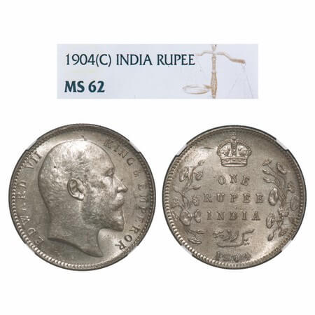 Edward VII, Silver, Rupee, 1904, Calcutta Mint, No mint mark, Normal 5 Diamonds. F. Prid 1