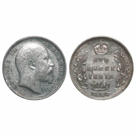 Edward VII, Silver, Rupee, 1904, Bombay Mint, 'B' incused and dot, 5 Diamonds and bottom s