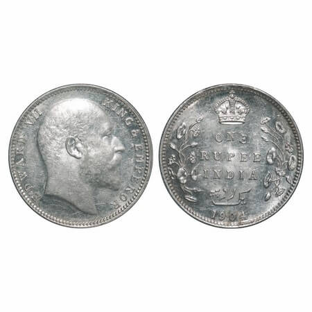 Edward VII, Silver, Rupee, 1904, Bombay Mint, 'B' incused & dot, 5 Diamonds & bottom strok