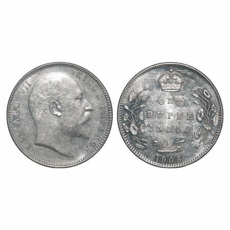 Edward VII, Silver, Rupee, 1905, Bombay Mint, 'B' incused & dot, Top stroke of numeral 5 l