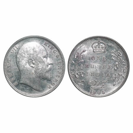 Edward VII, Silver, Rupee, 1905, Bombay Mint, 'B' incused & dot, Top stroke of numeral 5 l