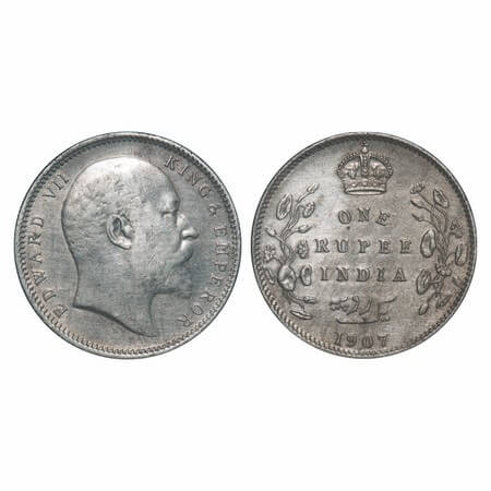 Edward VII, Silver, Rupee, 1907, Calcutta Mint, No mint mark. F. Prid 193. GK 942. Extreme
