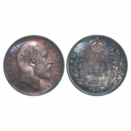 Edward VII, Silver, Rupee, 1907, Bombay Mint, 'B' incused & dot, Narrow numeral 7. F. Prid