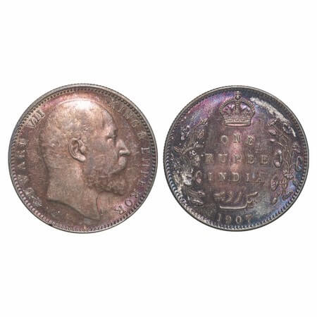 Edward VII, Silver, Rupee, 1907, Bombay Mint, 'B' incused & dot, Narrow numeral 7. F. Prid