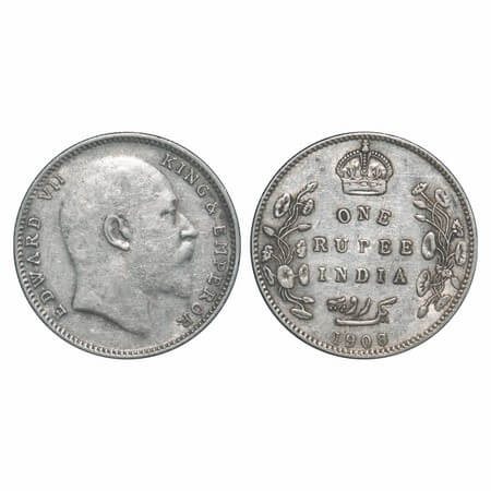 Edward VII, Silver, Rupee, 1908, Bombay Mint, 'B' incused & dot, Numeral 8 struck on numer