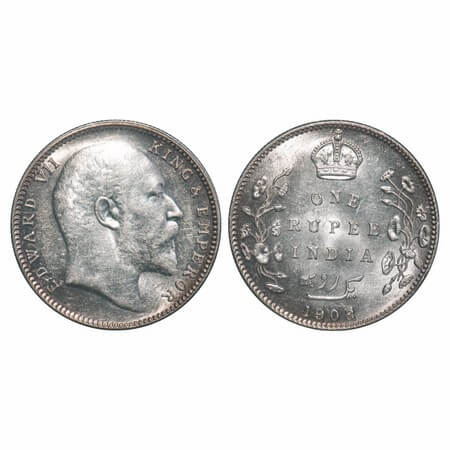 Edward VII, Silver, Rupee, 1908, Bombay Mint, 'B' incused & dot, Numeral 8 struck on numer