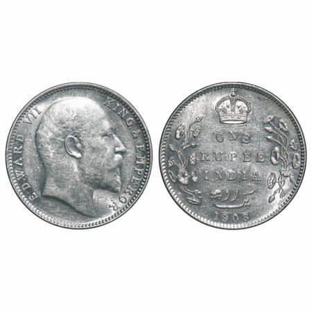 Edward VII, Silver, Rupee, 1908, Bombay Mint, 'B' incused & dot. F. Prid 204. GK 948. Unci