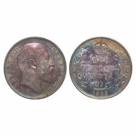 Edward VII, Silver, Rupee, 1909, Bombay Mint, 'B' incused & dot, Numeral 9 struck on numer