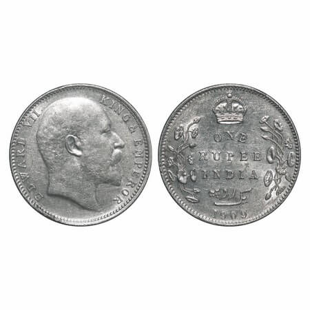 Edward VII, Silver, Rupee, 1909, Bombay Mint, No 'B' only dot. F. Prid Unlisted. GK 953. A