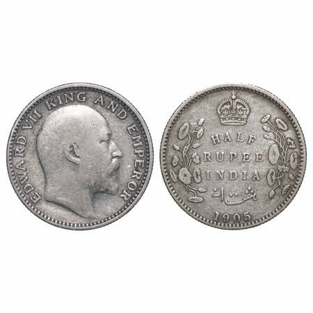 Edward VII, Silver, Half Rupee, 1905, Calcutta Mint, No mint mark. F. Prid. Unlisted. GK 9