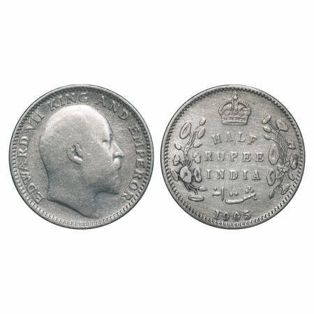 Edward VII, Silver, Half Rupee, 1905, Calcutta Mint, No mint mark. F. Prid. Unlisted. GK 9