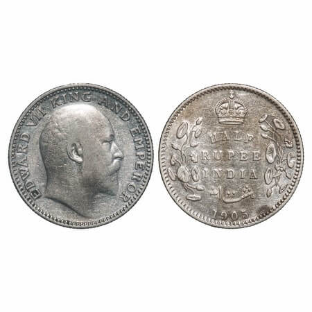 Edward VII, Silver, Half Rupee, 1905, Calcutta Mint, No mint mark. F. Prid Unlisted. GK 96