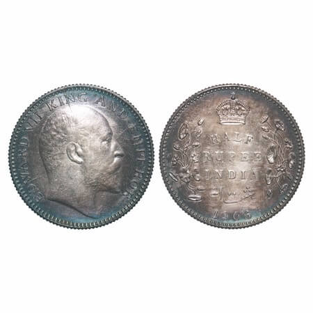 Edward VII, Silver, Half Rupee, 1906, Bombay Mint, 'B' incused, No dot, Die crack on Obv, 