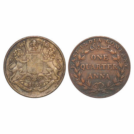 William IV, Copper, Quarter Anna, 1835, Bombay Mint, A/VIII, Large numerals of year, Numer