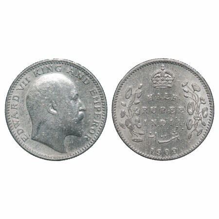 Edward VII, Silver, Half Rupee, 1909, Calcutta Mint, No mint mark. F. Prid. 313. GK 969. V