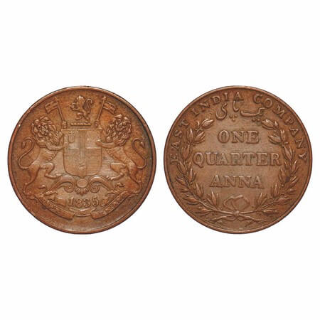 William IV, Copper, Quarter Anna, 1835, Bombay Mint, A/VIII, Large numerals of year, Numer