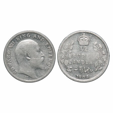 Edward VII, Silver, 1/4 Rupee, 1904, Calcutta Mint, No mint mark. F. Prid 433. GK 973. Ver