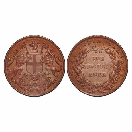 William IV, Copper, Quarter Anna, 1835, Madras Mint, B/V, Small numerals of year, Numeral 
