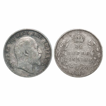 Edward VII, Silver, 1/4 Rupee, 1910, Bombay Mint, Dot, A small raised dot on the right sid