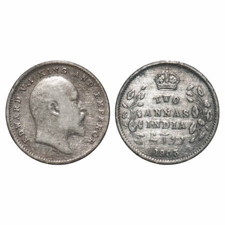 Edward VII, Silver, 2 Annas, 1903, Calcutta Mint, No mint mark. F. Prid 556. GK 980. Extre