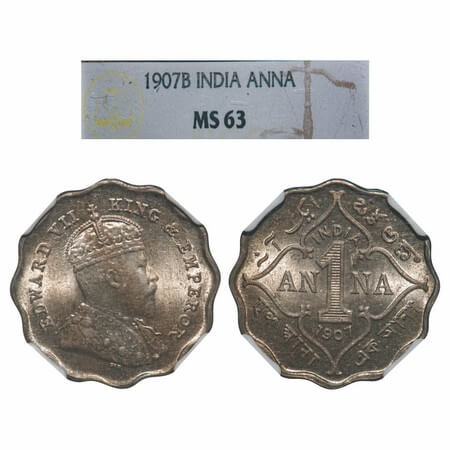 Edward VII, Copper-Nickel, 1 Anna, 1907, Bombay Mint, 'B' incused. F. Prid 926. GK 990. NG