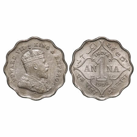 Edward VII, Copper-Nickel, 1 Anna, 1908, Bombay Mint, 'B' incused. F. Prid 927. GK 991. Al