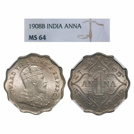 Edward VII, Copper-Nickel, 1 Anna, 1908, Bombay Mint, 'B' incused. F. Prid 927. GK 991. NG
