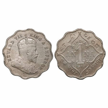 Edward VII, Copper-Nickel, 1 Anna, 1910, Bombay Mint, 'B' incused. F. Prid 929. GK 993. Ex