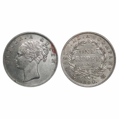 Victoria Queen, Silver, Rupee, 1840, CL, Calcutta Mint, A/I(i), English Head, With Two lea