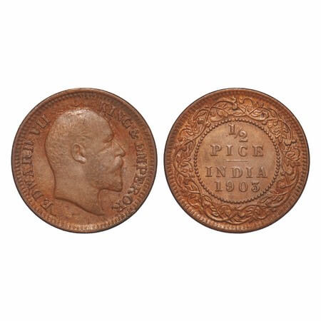 Edward VII, Copper, 1/2 Pice, 1903, Calcutta Mint, No mint mark, Die crack on Obv. F. Prid