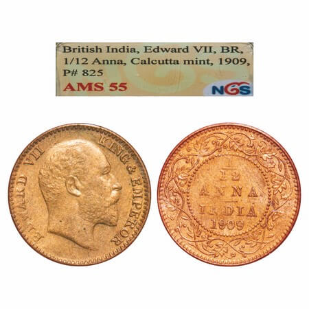 Edward VII, Bronze, 1/12 Anna, 1909, Calcutta Mint, No mint mark. F. Prid 825. GK 1019. NG