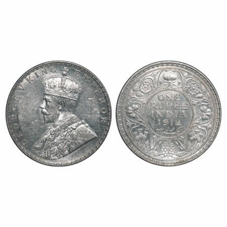 George V, Silver, Rupee, 1912, Bombay Mint, Dot, Redrawn Elephant with long tusk. F. Prid