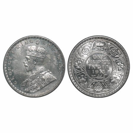George V, Silver, Rupee, 1913, Calcutta Mint, No dot, Elephant. F. Prid 209. GK 1027. Bril
