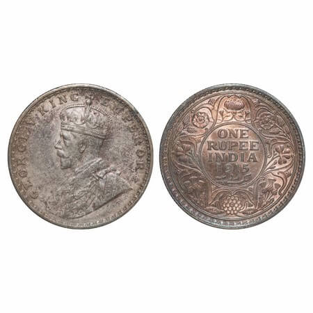 George V, Silver, Rupee, 1915, Calcutta Mint, No dot, Elephant. F. Prid 211. GK 1031. Almo