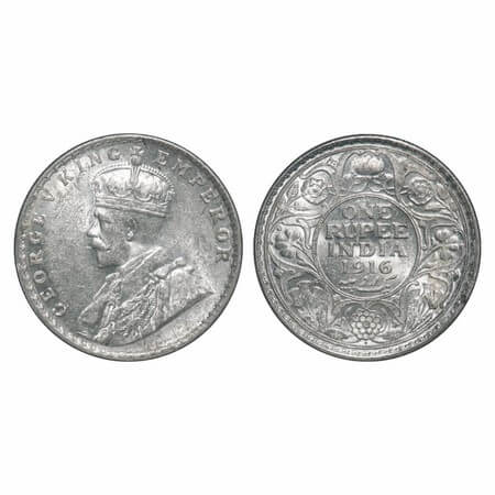 George V, Silver, Rupee, 1916, Bombay Mint, Dot, Elephant. F. Prid 222. GK 1034. Uncircula