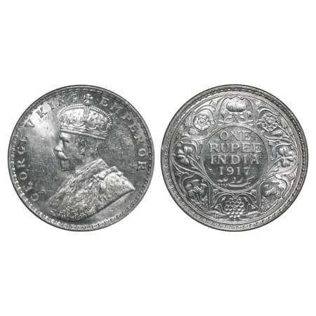 George V, Silver, Rupee, 1917, Bombay Mint, Dot, Elephant. F. Prid 223. GK 1036. Mint Stat