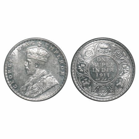 George V, Silver, Rupee, 1917, Bombay Mint, Dot, Elephant, Ghost on Rev. F. Prid 223. GK 1