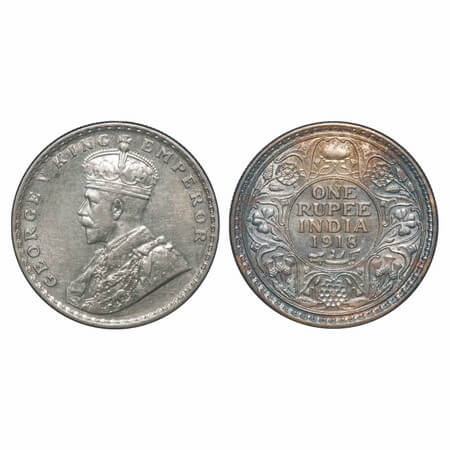 George V, Silver, Rupee, 1918, Calcutta Mint, No dot, Elephant. F. Prid 214. GK 1037. Unci