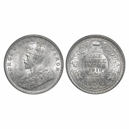 George V, Silver, Rupee, 1918, Calcutta Mint, No dot, Elephant. F. Prid 214. GK 1037. Mint