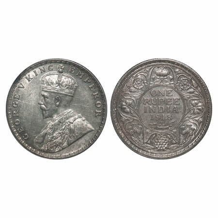 George V, Silver, Rupee, 1918, Bombay Mint, Dot, Elephant. F. Prid 224. GK 1038. Uncircula