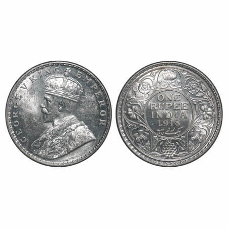 George V, Silver, Rupee, 1918, Bombay Mint, Dot, Elephant. F. Prid 224. GK 1038. Mint Stat