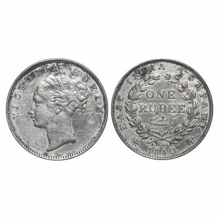 Victoria Queen, Silver, Rupee, 1840, CL, Madras Mint, A/IV, 'S' incused, English Head, Wit