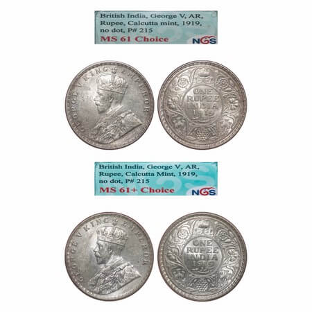 George V, Silver, Rupee, 1919, (2 slabs), 1919, Calcutta Mint, No dot, Elephant. F. Prid 2