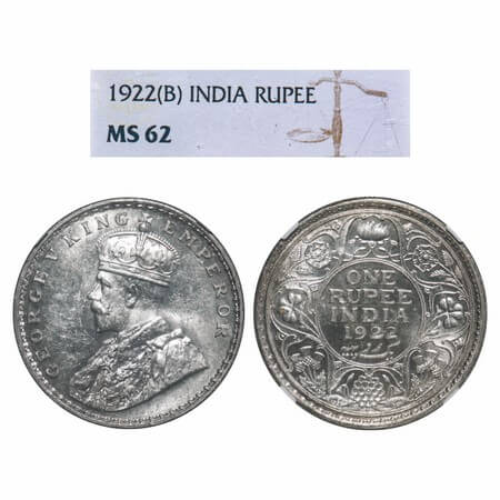 George V, Silver, Rupee, 1922, Bombay Mint, Dot, Elephant. F. Prid 228. GK 1044. NGC Slabb