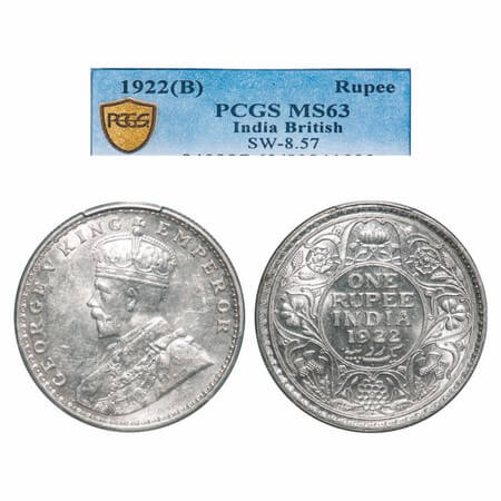 George V, Silver, Rupee, 1922, Bombay Mint, Dot, Elephant. F. Prid 228. GK 1044. PCGS Slab