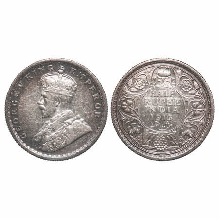 George V, Silver, Half Rupee, 1915, Calcutta Mint, No dot, Elephant. F. Prid 322. GK 1052.
