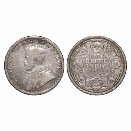 George V, Half Rupee, 1915, Calcutta Mint, No dot, Elephant. F. Prid. 322. GK 1052. Very F