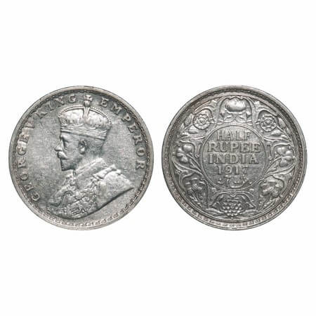 George V, Silver, Half Rupee, 1917, Bombay Mint, Dot, Elephant. F. Prid 341. GK 1055. Extr