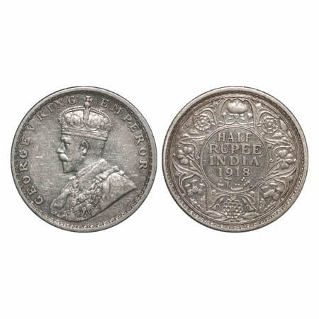 George V, Silver, Half Rupee, 1918, Bombay Mint, Dot, Elephant. F. Prid 342. GK 1056. Extr